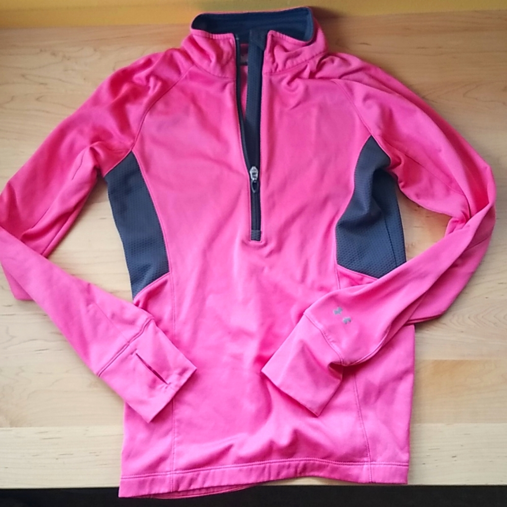 Pink Under Armor Quarter Zip Semi-Fitted ColdGear Top Long Sleeve